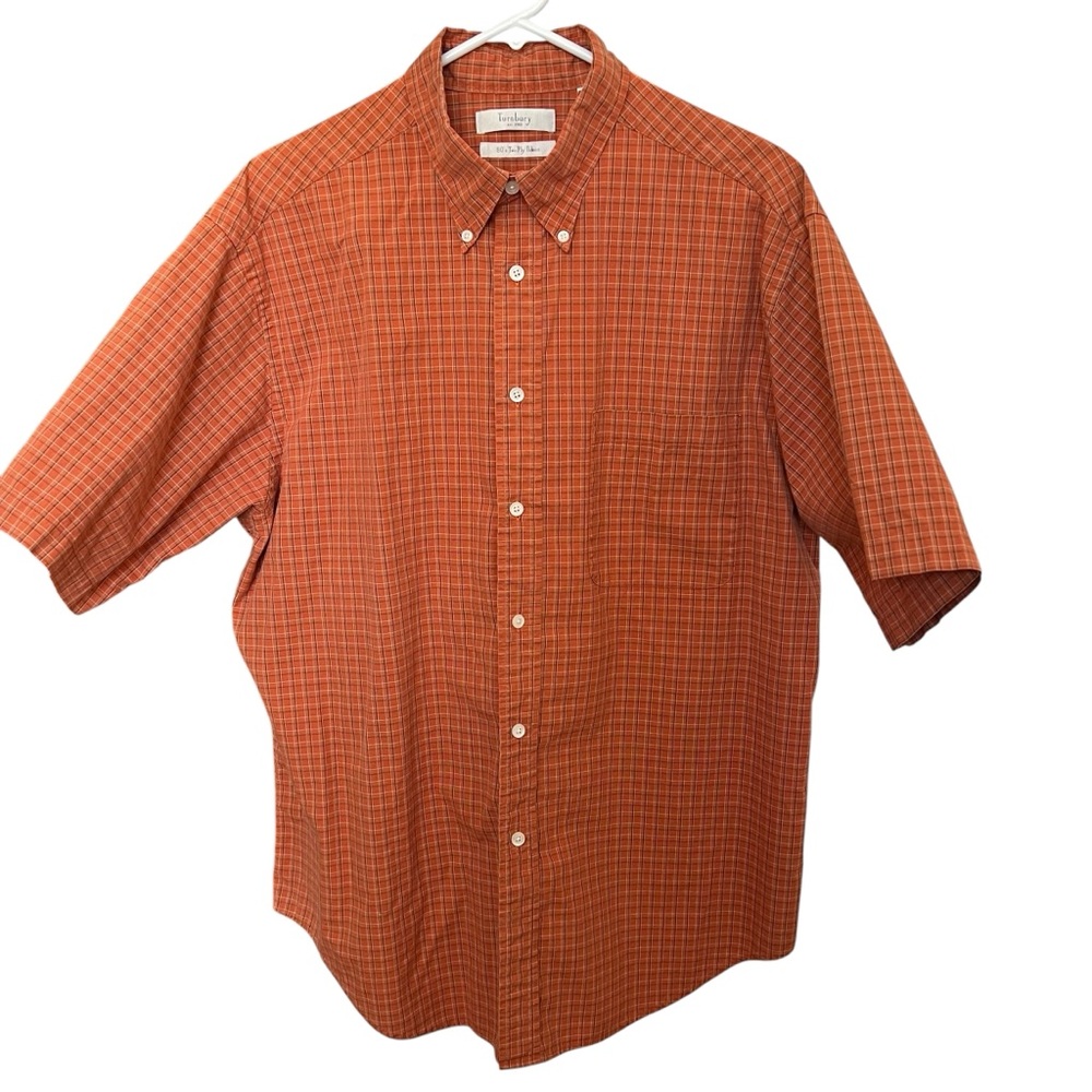 Turnbury Shirt Men Large Button-Down 80's Two Ply Fabric Check‎ Rust 100% Cotton